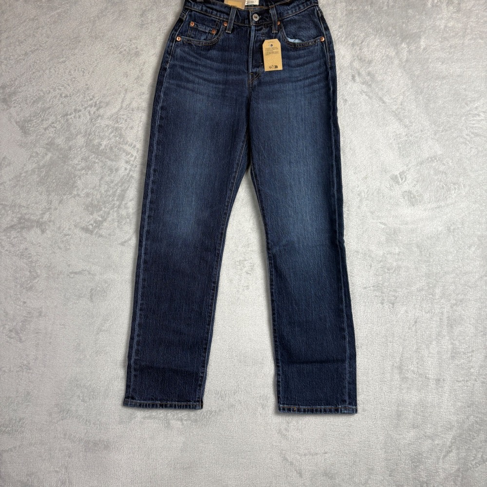 Levis 501 Curve High Rise Straight Leg Jeans Dark Wash Stretch W25‎ 0036A-0010
